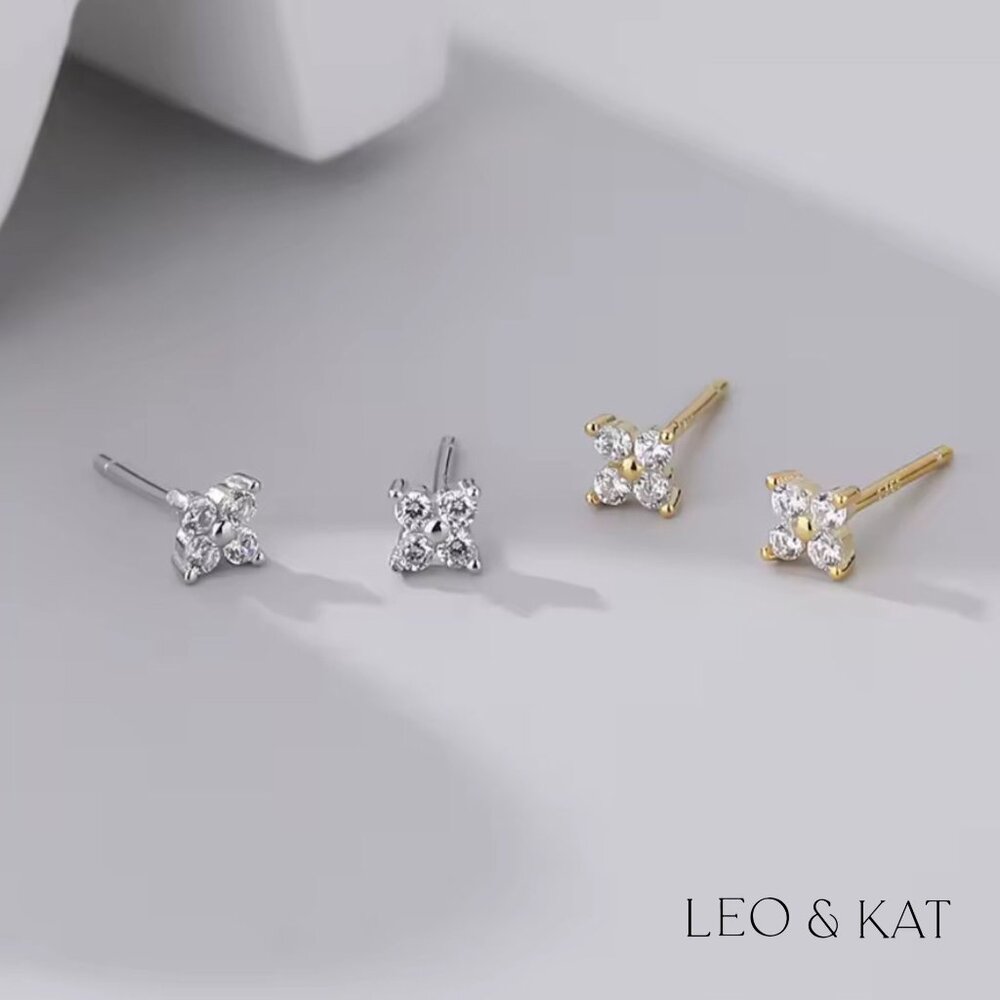 Marquise Zircon Flower Stud Earrings in Gold & Silver. 925 Sterling Silver #1046